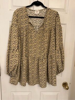 Hayden Los Angeles 1XL Beige Black Tiered Babydoll Tunic